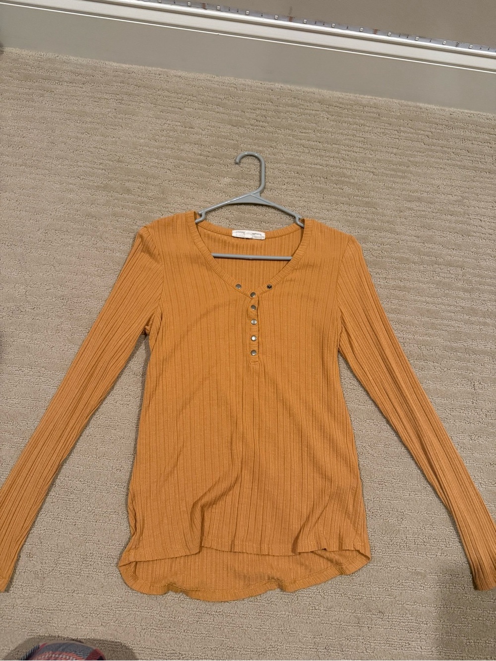 Hippie Rose Ribbed Henley Top in Mustard